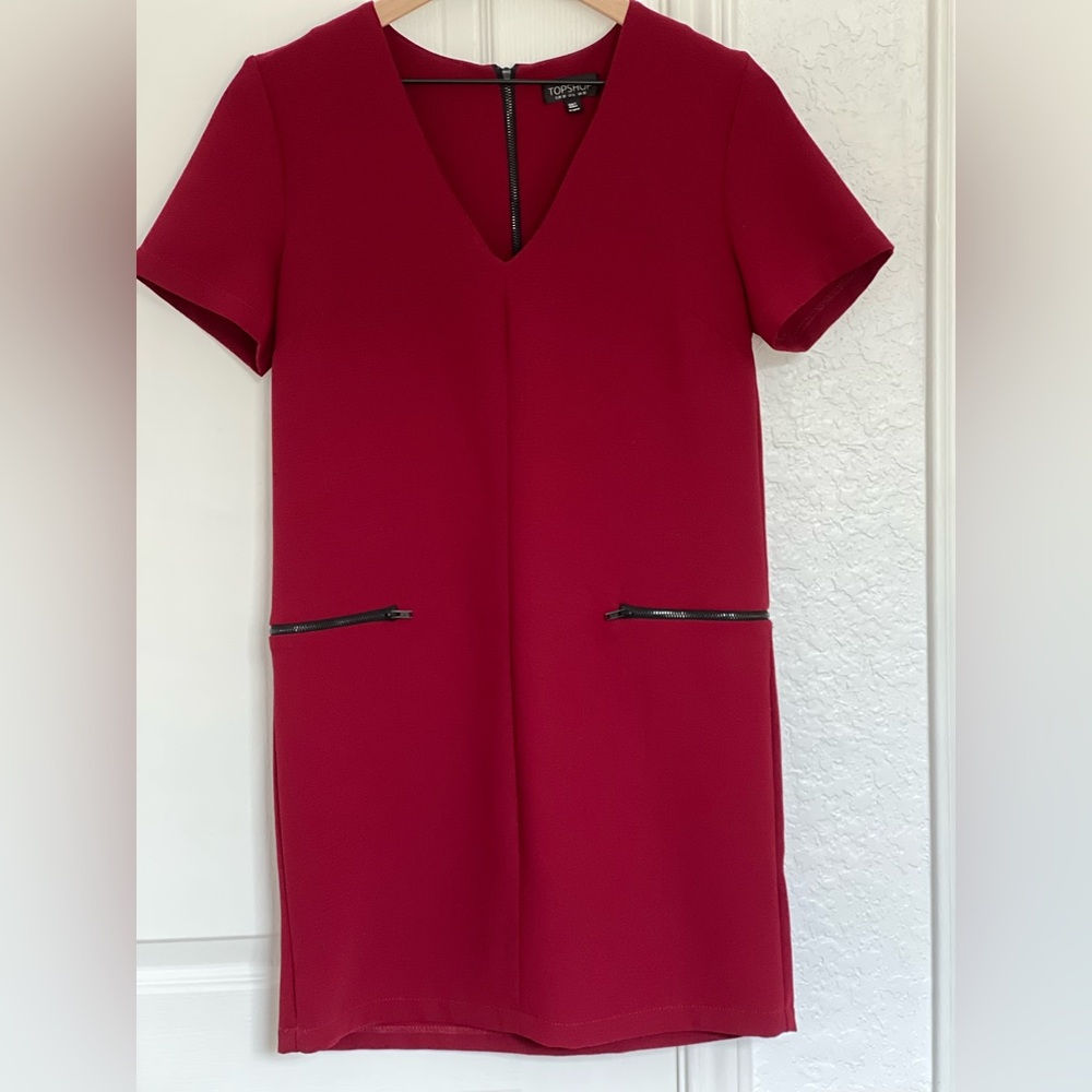 TOPSHOP Crepe Shift Loose Fit Dress | maroon-red | 6